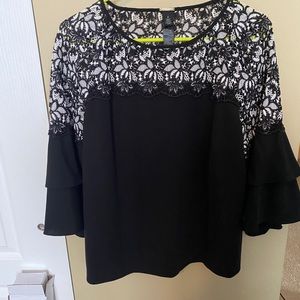 Chicos Black Label- Black blouse with white lace
